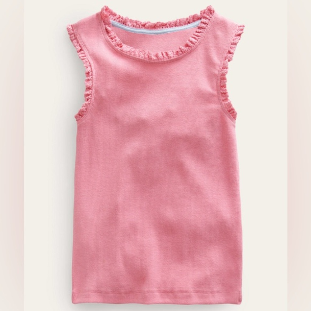 Boden Ribbed Lace Trim Tank Pink 3-4 Y